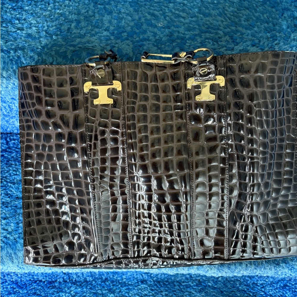 Black Croc Embossed Tote Bag